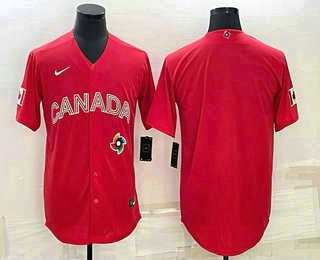 Men%27s Canada Baseball Blank 2023 Red World With Patch Classic Stitched Jersey